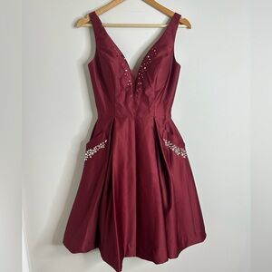 Royal Burgundy Bejeweled Cocktail Dress